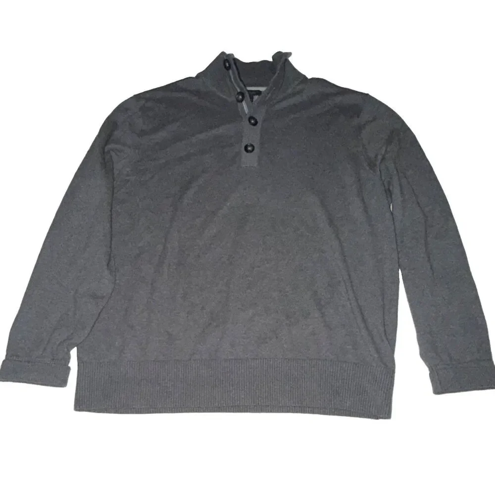Banana Republic Men's Cotton Cashmere Mock Neck Pullover Button Gray XL